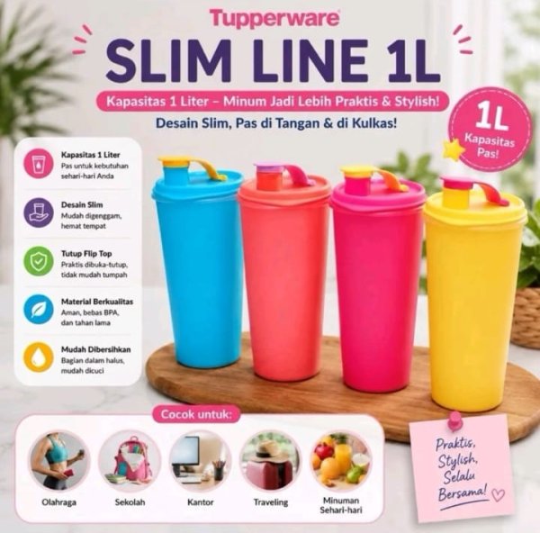 TUPPERWARE Botol Minum Slim Line 1L