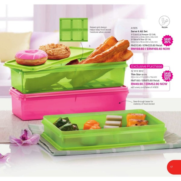 Tupperware Thin Stor Wadah Penyimpanan Buah Sayur Kue Bisa untuk di Kulkas dengan Desain Grid Tinggi dan Dasar Transparan