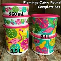 Tupperware Flamingo Cubix Round canister Stoples kedap Toples kedap udara bpa free