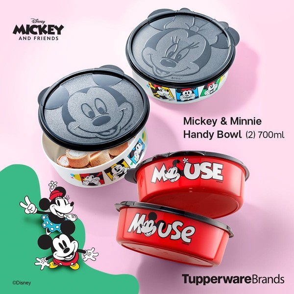 Tupperware White Disney Mickey & Minnie Handy Bowl 700ml Round Container