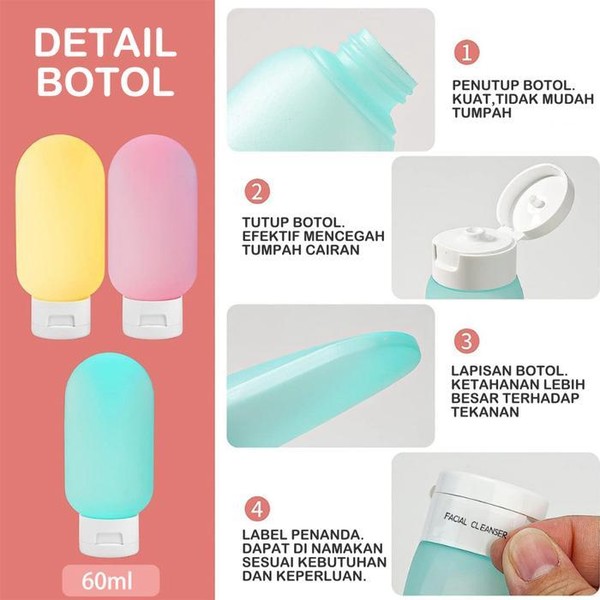 Botol Sabun Mini Travel Refill Lotion Shampoo Sabun Plastik Silikon Fliptop Portable Isi Ulang untuk Perjalanan dan Kebutuhan Harian