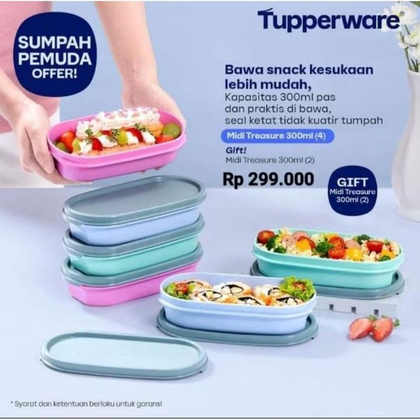 Tupperware MIDI TREASURE wadah oval Kapasitas 300ml praktis di bawa seal ketat anti tumpah