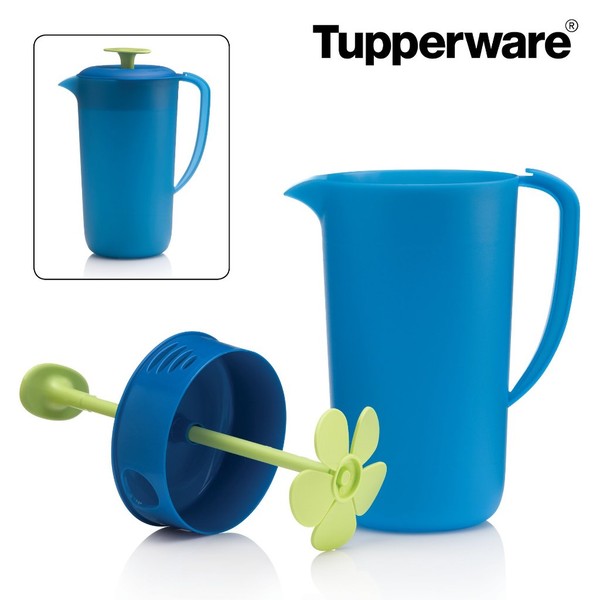 Tupperware Pitcher Stirring Pitcher 2L Jug Plastik BPA FREE aman untuk minuman dengan Tutup Merah dan Pegangan Nyaman