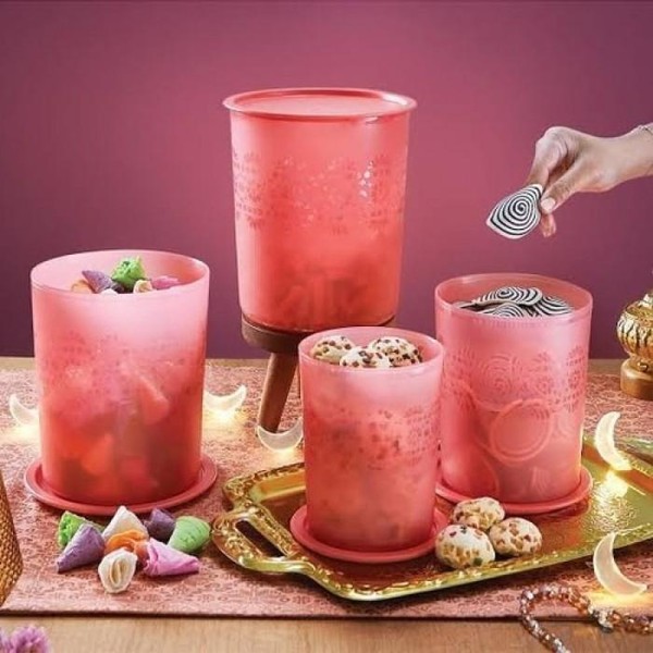 Tupperware Mosaic Canister Toples Kedap Udara Stoples Desain Mosaic Unik Fungsional Untuk Menyimpan Camilan