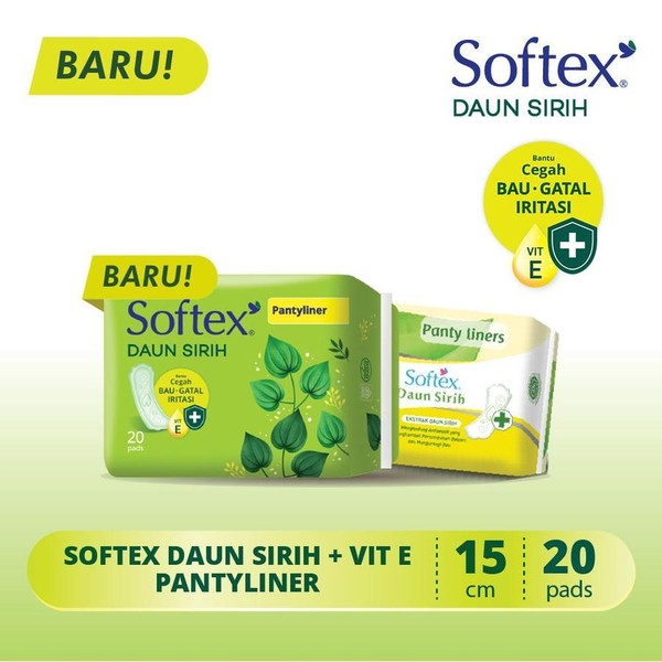Softex pantyliner daun sirih vit e 15 cm isi 20 pads pembalut wanita softex pantyliner
