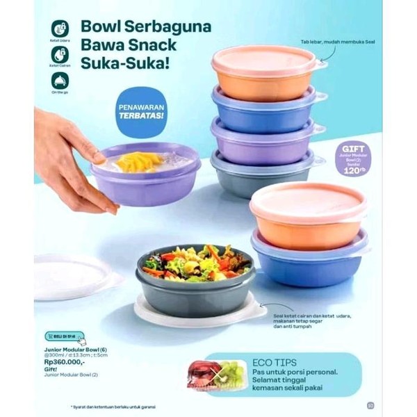 Tupperware Modular Bowl Junior 300ml mangkuk dilengkapi tutup anti tumpah