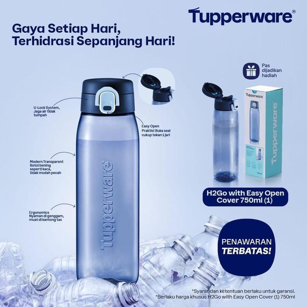 tupperware H2Go 750ml Easy Open Cover 750ml Tupperware Botol Minum Water Bottles