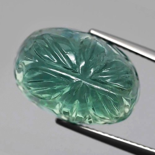 CV101 Oval Leaf Hand Carving 12.78ct 17x11.5mm Natural Bluish Green Fluorite, Brazil