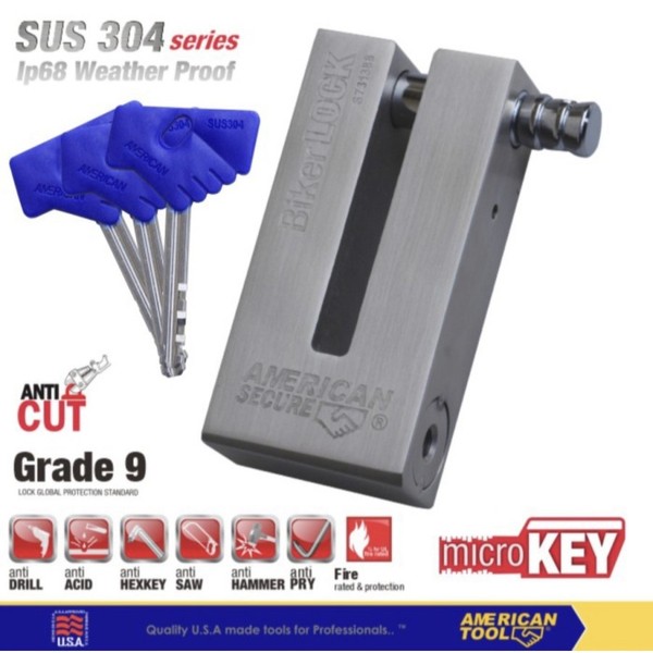 American Tool Gembok Motor Tipe-U Biker Lock S731388A