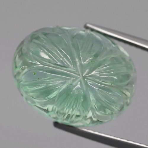 CV007 Flower Carving Natural Tea Green FLUORITE, 15.62ct 17x13mm Brazil