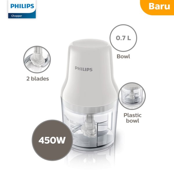 Philips Chopper HR1393/00 0.7L 450 W Plastic - Pisau Stainless Steel GARANSI RESMI 2 TAHUN