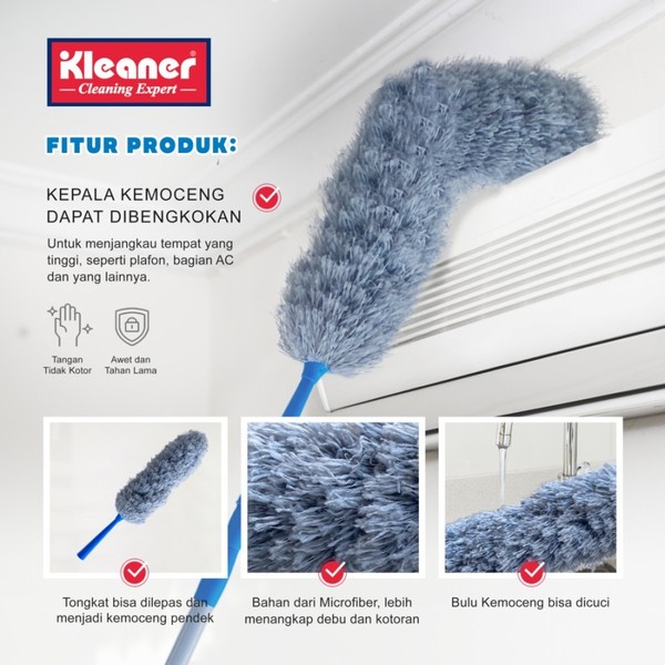 Kleaner Kemoceng Fleksibel Gagang Extend Teleskopik Serbaguna Microfiber Duster
