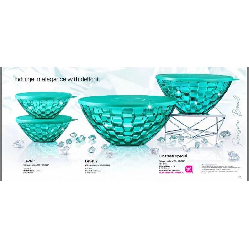 Tupperware Prism Bowl dengan tutup wadah motif kristal serbaguna