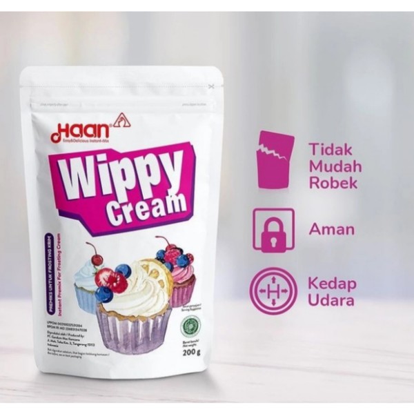 HAAN WIPPY CREAM 200GR 6KG 4KG POUCH WHIPPING CREAM BUBUK UPS STABIL SUHU RUANG