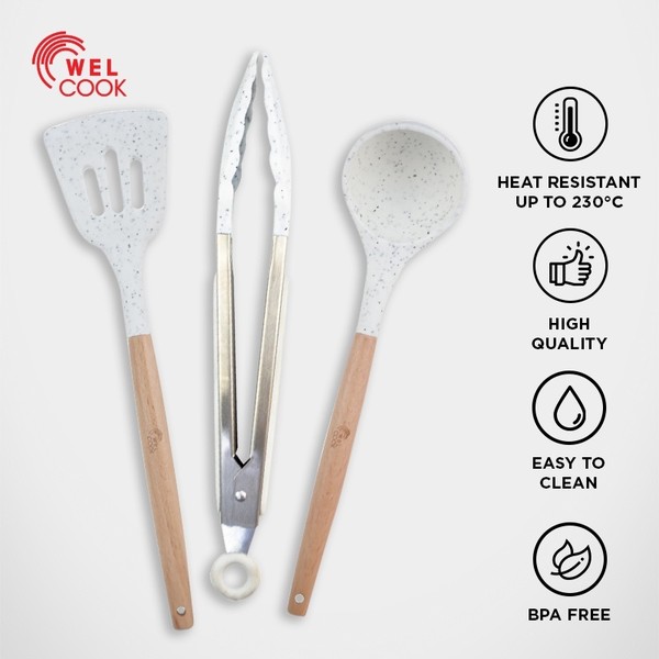 Welcook Silicone Utensil Peralatan Masak Spatula dan Capitan Putih