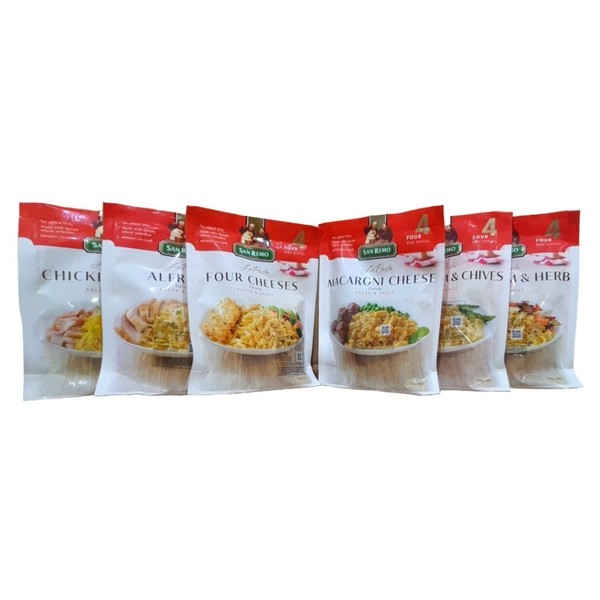 San Remo La Pasta Macaroni Four Cheese Alfredo Mushroom Herb Cream Chives Chicken Curry 120Gr