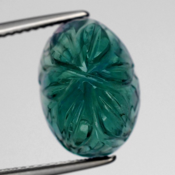 CV108 Flower Carving 8.75ct 14.5x10.5mm Natural Bluish Green FLUORITE,