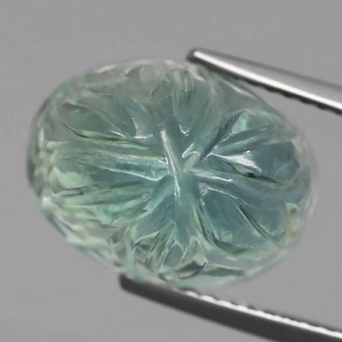 CV077 Flower Carving 9.21ct 14x10.5mm Natural Tea Green FLUORITE