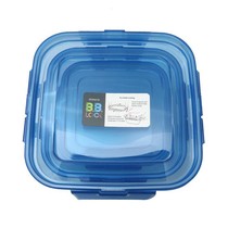 Komax Wadah Makanan BB Lock Square Set 3 Pcs Freezer & Microwave Safe Kotak Makanan Warna Biru