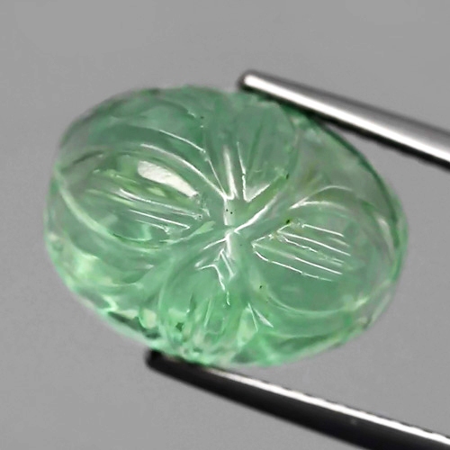 CV106 Oval-Leaf Hand carving 14x10.4mm 8.41ct NATURAL Yellowish Green FLUORITE