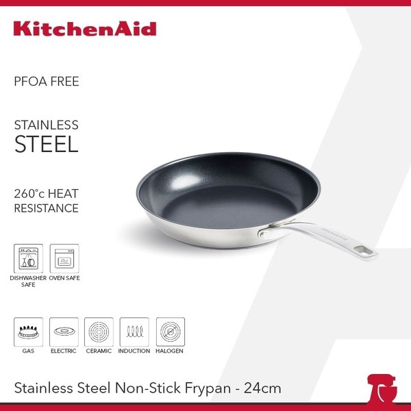 KitchenAid Stainless Steel With Ceramic Coating Open Frypan 24cm- cc005701-001