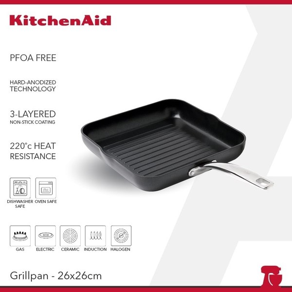 KitchenAid Square Grillpan 26cm - CW001980-002 wajan pemangang hard anodized Grill bebas PFOA Kitchen aid