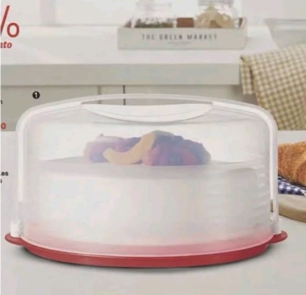 Tupperware Cake Taker Round 35cm Wadah Cake Tempat Cake - Pink