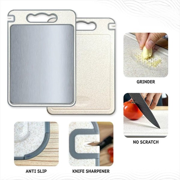 Talenan cutting board  2 sisi Talenan stainless Chopping Board Multifungsi dengan pemarut dan pengasah