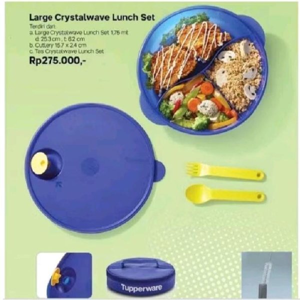 Tupperware Large Crystalwave Lunch Set 1.75L lengkap dengan sendok garpu dan tas