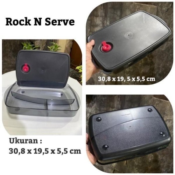 Tupperware Rock N Serve Divided 3 Section -Vented -Microwaveable Black Container Rock and Serve