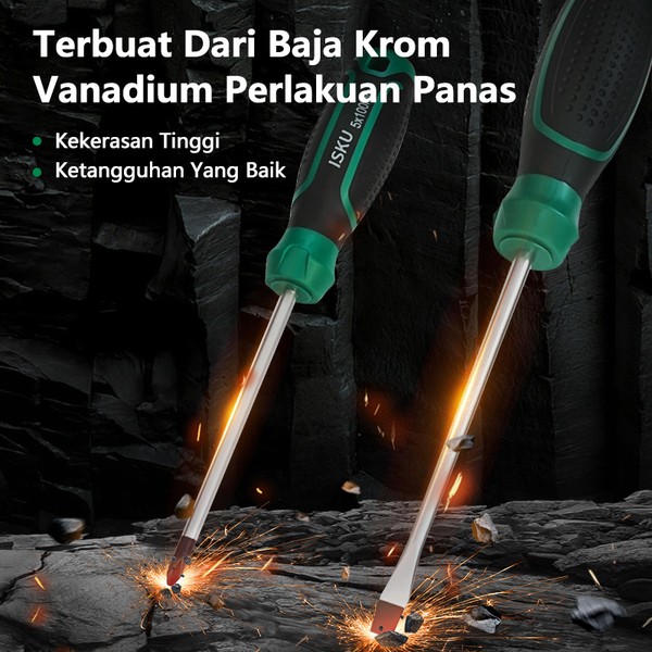 ISKU Obeng Magnet + - Plus Minus Obeng Gagang Karet Panjang Pendek Magnet (+)(-) Rubber Handle Screwdriver