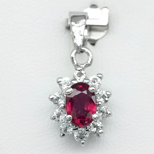 JS156 Natural Top Red Ruby 1.05ct With Natural White Topaz Pendant Sterling Silver 1.99 gr