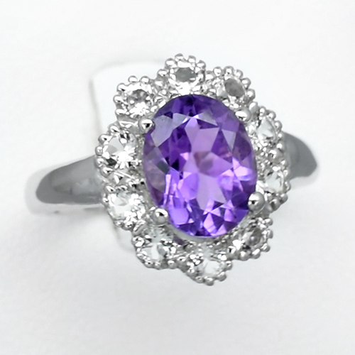JS131 Natural Purple Amethyst 2.00ct Ring With Natural Topaz Sterling Silver 3.71gr