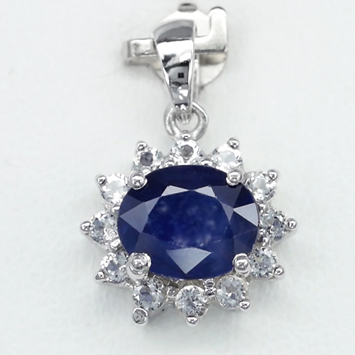 JS163 Natural Royal Blue Sapphire 3.60ct With Natural White Topaz Pendant Sterling Silver 2.32gr