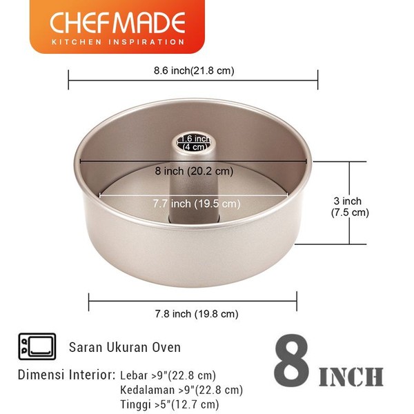 loyang chiffon bongkar pasang chefmade 8 inch Loyang Sifon Lepas Bawah  Angel Food Pan Loyang bongpas