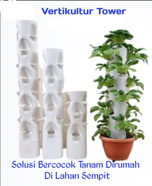 POT TOWER TANAMAN VERTIKAL VERTIKULTUR 4 INCH 3 inch MEDIA TANAH HIDROPONIK