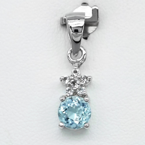 JS167 0.85ct Natural Unheated Blue Aquamarine With White Topaz Pendant in Sterling Silver 1.31gr