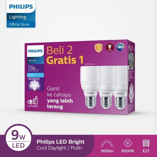 Philips Multipack MyCare LED Bright 9W atau 13W E27 6500K Putih My Care