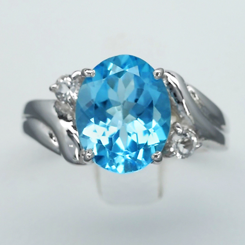JS135 Natural Swiss Blue Topaz 4.00ct Ring With Natural White Topaz in Sterling Silver 4.83gr