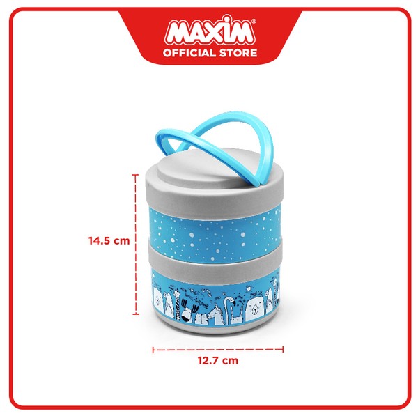 Maxim Bento Lunch Jar Red Stainless Steel 2 Layer Kotak Makan + Sendok Garpu Plastik
