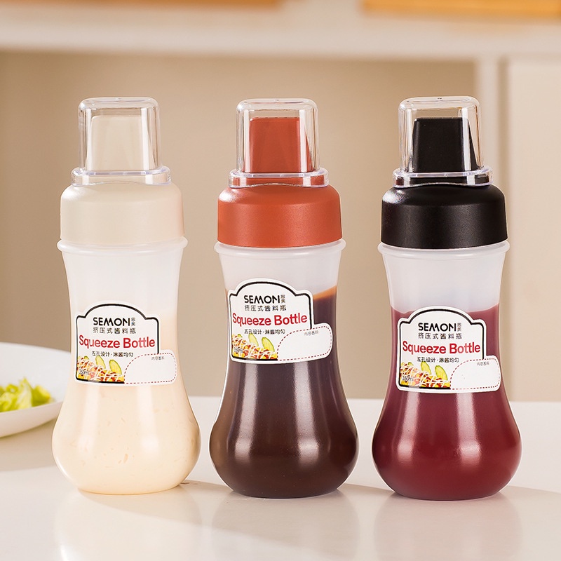 Botol Saus Botol Saos Cuka Minyak Mayonaise 5 Lubang 350ml Bahan Tebal
