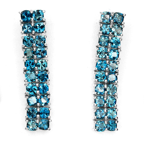 JS105 Natural London Blue Topaz 925 Silver Earrings 14K Gold Coated