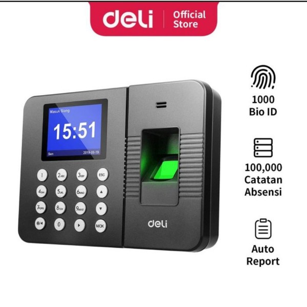 Deli mesin absensi sidik jari bahasa Indonesia sampai 1000 sidik jari finger print mesin absensi fingerprint