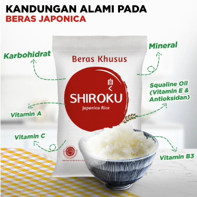 Beras jepang Shiroku Japonica Rice beras onigiri Mpasi