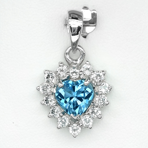 JS165 Natural London Blue Topaz 2.55ct With Natural Topaz Pendant Sterling Silver 3.88gr
