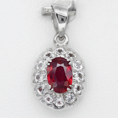 JS157 Natural Top Red Ruby 1.05ct With Natural White Topaz Pendant Sterling Silver