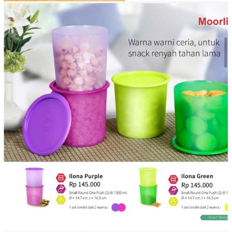 Moorlife Ilona 1300ml Toples Plastik Warna Ceria untuk Snack Renyah Tahan Lama