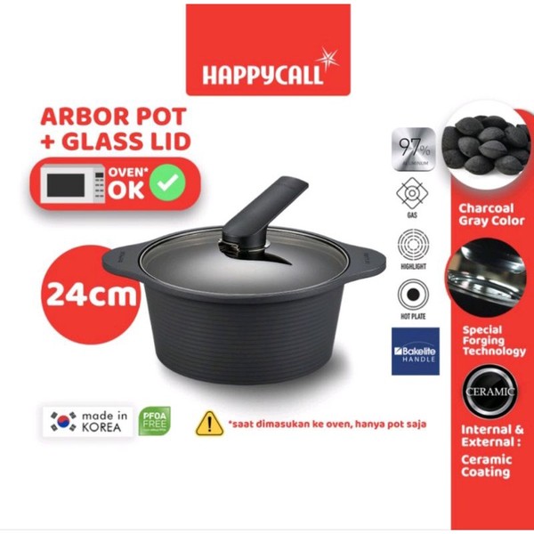Happycall Arbor Pot 24cm High Grey + Glass Lid Free silicone Lid