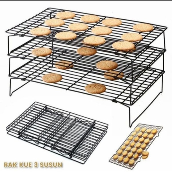 Cooling rak 3 tingkat Alas pendingin kue pie biskuit susun 40x25cm
