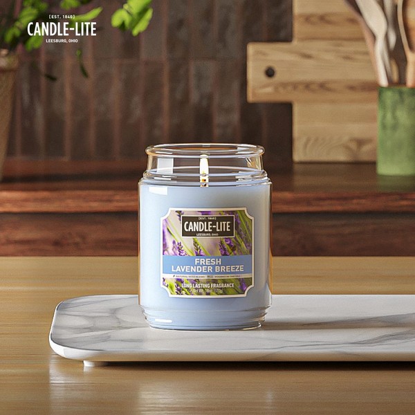 Candle Lite lilin Aromaterapi lavender 510gr Candle Lite Fresh Lavender Breeze Candle-lite Scented Candles, Fresh Lavender Breeze Fragrance, One 18 oz. Single-Wick Aromatherapy Candle with 110 Hours of Burn Time